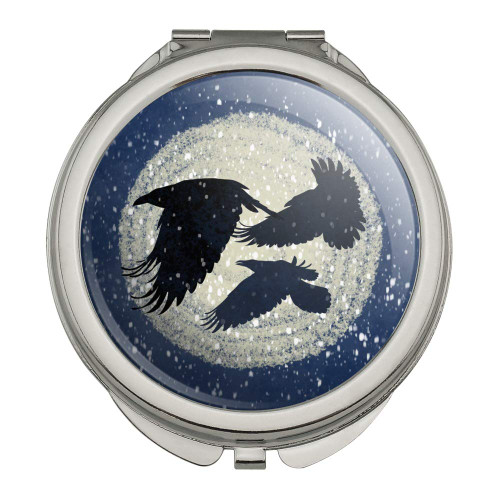 Ravens Flying Through Snow Compact Travel Purse Handbag Makeup Mirror