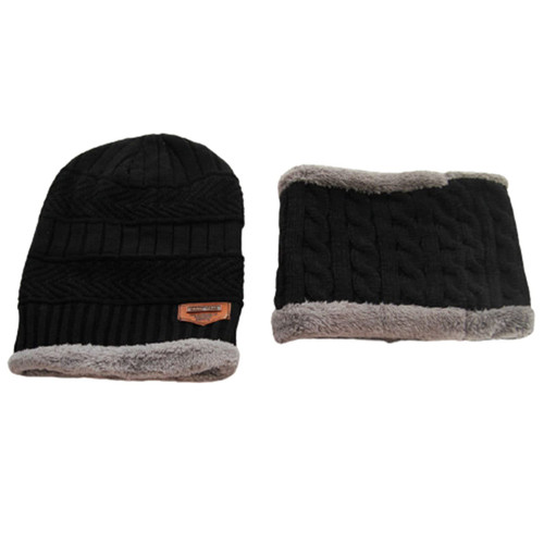 Winter Beanie Hats Scarf Set/Warm Knit Hat Thick Fleece Lined Winter Cap/Neck Warmer for Men Women (Black)