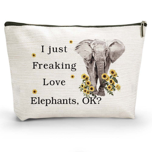 SRIHBET I Just Freaking Love Elephants Ok? - Elephant Lover Cosmetic Bag, Funny Elephant Cosmetic Bag Animal Gift, Cute Elephant Gift for Teen Girls Women