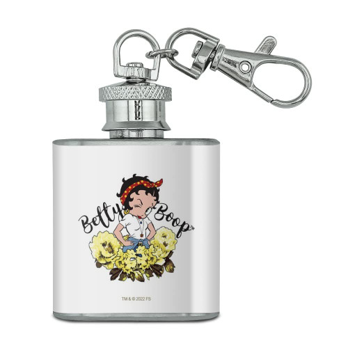 Betty Boop Sassy Flowers Stainless Steel 1oz Mini Flask Key Chain