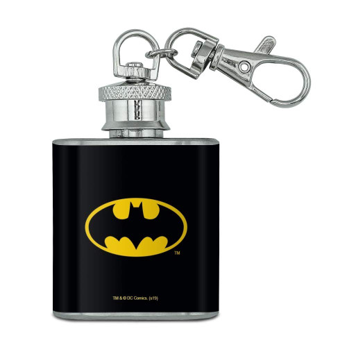 Batman Classic Bat Shield Logo Stainless Steel 1oz Mini Flask Key Chain