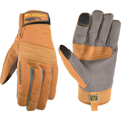 Wells Lamont Men's Wearpower Synthetic Hybrid Duck Canvas Work Gloves, Large (7743L), Brown
