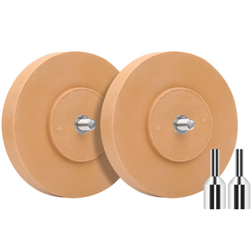 2Pcs Decal Rubber Eraser Wheel 4" Adhesive Remover Solid Rubber Wheel with Pad & Drill Adapter, Sticker Adhesive Remover Tool, Vinyl Decals, Pinstripes,Tape, Graphics Removal on Cars RV's Sign