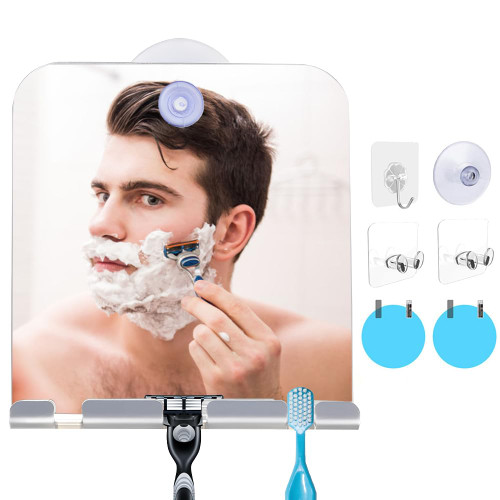Shower Mirror Fogless for Shaving with Razor Holder, Shower Shaving Mirror Fogless for Men with Adhesive Hooks, No Fog Shower Mirror Fogless Suction, Anti Fog Mirror for Shower