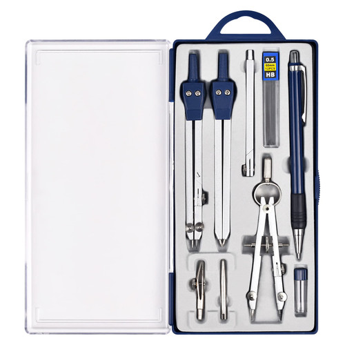 Unjoo 9Pcs Precision Geometry Set Metal Compass, Geometry Tool Tool Set with Shatterproof Storage Box, Circle Drafting Tool and Architecture, Drafting Kits for Engineers Students(Blue)