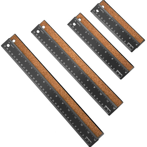 4 Pieces 6+8+12+14 inch Stainless Steel Metal Rulers Stainless Steel Cork Back Rulers Non Slip Straight Edge Ruler with Inch and Centimeters