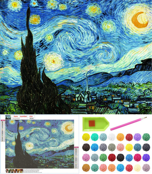 Diamond Painting Kits for Adults Beginner and Kids, Famous Paintings by Van Gogh 5D Full Drill Diamond Mosaic Paintings DIY for Home Wall Decor, 12"x16" Canvas (The Starry Night)
