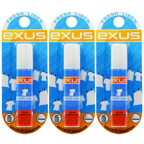 Exus Odor Eliminator & Air Freshener Spray For Strong Odor, Pet Odor Eliminator, Room Spray, Car Freshener, Pot Blocker, Toilet Spray, Dog & Cat urine odor eliminator - 0.7 Oz. ( Fresh Linen 3 pack ) Exus Odor Eliminator & Air Freshener Spray For Strong Odor, Pet Odor Eliminator, Room Spray, Car Freshener, Pot Blocker, Toilet Spray, Dog & Cat urine odor eliminator - 0.7 Oz. ( Fresh Linen 3 pack )