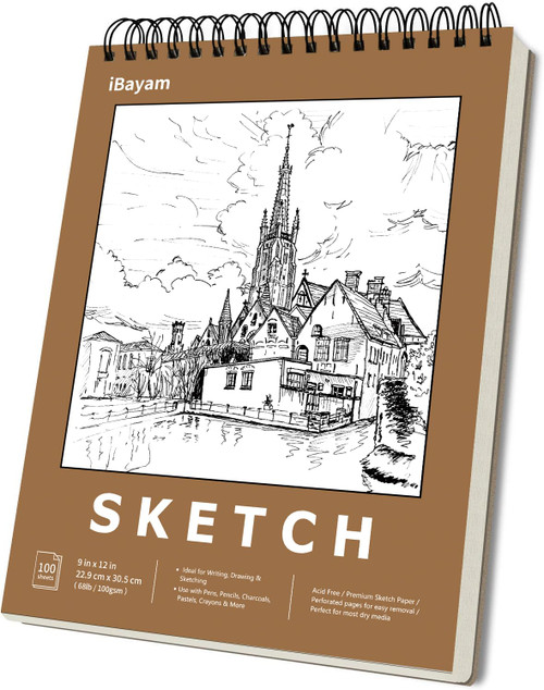 iBayam 9" x 12" Premium Sketch Book Set, 1-Pack Spiral Bound Drawing Paper, 100 Sheets (68lb/100gsm) Sketchbook, Acid-Free Art Drawing Painting Sketching Pad Supplies for Kids, Teens, Adults, Artists iBayam 9" x 12" Premium Sketch Book Set, 1-Pack Spiral Bound Drawing Paper, 100 Sheets (68lb/100gsm) Sketchbook, Acid-Free Art Drawing Painting Sketching Pad Supplies for Kids, Teens, Adults, Artists