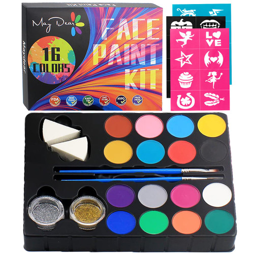 Maydear Face Paint Kit for Kids - 16 Large Water Based Paints, professional Face Paint Palette, Face Paints Safe for Sensitive Skin Maydear Face Paint Kit for Kids - 16 Large Water Based Paints, professional Face Paint Palette, Face Paints Safe for Sensitive Skin