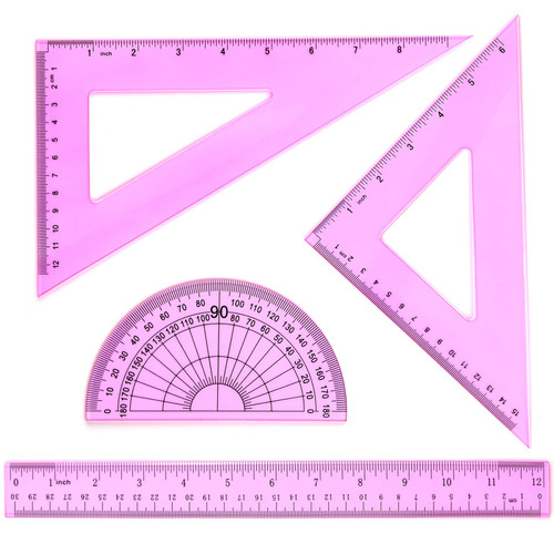 Coopay 12 Inch Math Geometry Tool Plastic Ruler Set Includes Straight Ruler, Triangle Rulers, Protractor for Student School Office Supplies (Pinkish-Purple)
