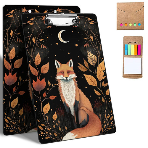Plastic Clipboards, 9 x 12.5" Clip Boards with Low Profile Clip, Cute Clipboard Clip Board Stardard A4 Letter Size for Classroom,Office,Students,Women,Kids,with Notes,Cute Fox
