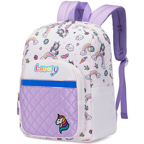 Lohol Cute Unicorn Backpack for Little Kids, Lightweight School Bookbag for Kindergarten Children Girl with Chest Strap (Purple)