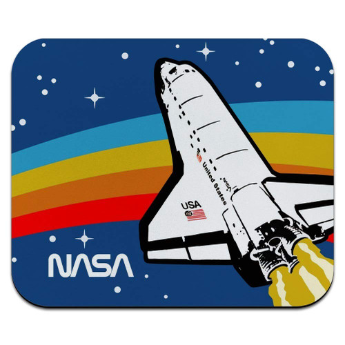 NASA Logo Over Space Shuttle with Rainbow Low Profile Thin Mouse Pad Mousepad