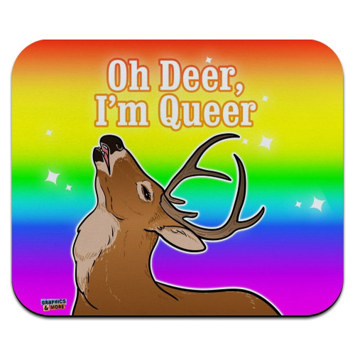 Oh Deer I'm Queer Rainbow Pride Gay Lesbian Funny Low Profile Thin Mouse Pad Mousepad