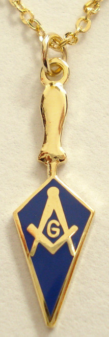 Trowel with Square & Compass Masonic Necklace - [Gold & Blue][1'' Tall]