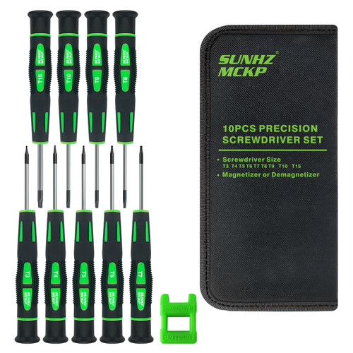 SUNHZMCKP 10Pcs Precision Torx Screwdriver Set, Magnetic Small Star Screwdriver Repair Tool Kit of T3-T15 with Demagnetizer/Magnetizer, for Eyeglass, Watch, Computer, Laptop, Phone Repairing