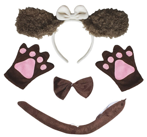 Petitebella Long Ear Dog Headband Bowtie Tail Gloves 4pc Costume 1-10y (Brown Poodle, 5-10 Years)