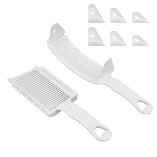 CestoMen 2 Pieces Barber Fade Combs Professional Hair Cutting Comb Adjustable Curved Positioning Comb Heat Resistant FlatTop Comb Clipper Comb for Men Salon Hairdresser Tools - White