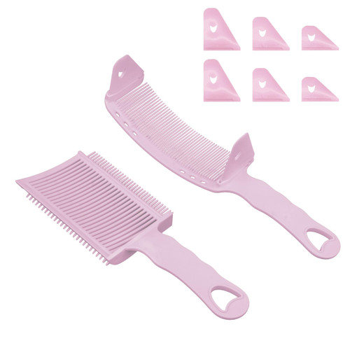 CestoMen 2 Pieces Barber Fade Combs Professional Hair Cutting Comb Adjustable Curved Positioning Comb Heat Resistant FlatTop Comb Clipper Comb for Men Salon Hairdresser Tools - Pink