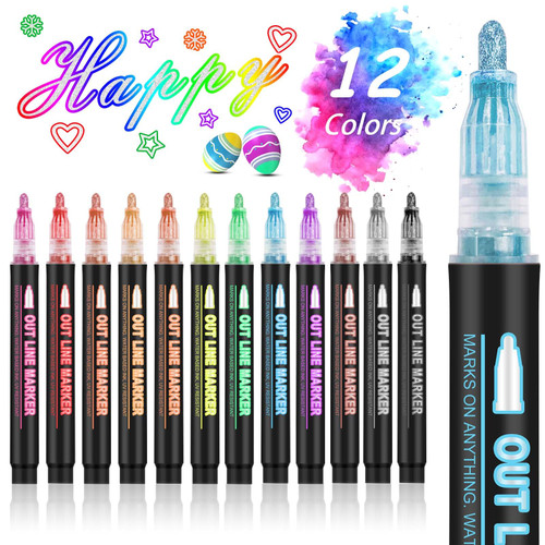 Outline Markers Self-outline Metallic Markers, 12 Colors Double Line Outline Markers, Super Squiggles Shimmer Outline Glitter Pen Set for Christmas Greeting Card, Kid Drawing, Doodling,DIY Art Crafts Outline Markers Self-outline Metallic Markers, 12 Colors Double Line Outline Markers, Super Squiggles Shimmer Outline Glitter Pen Set for Christmas Greeting Card, Kid Drawing, Doodling,DIY Art Crafts