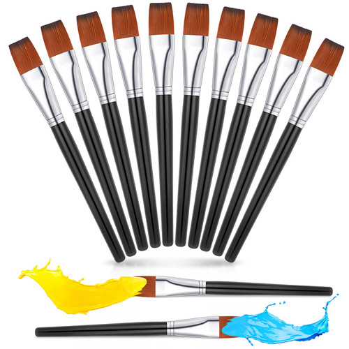 Flat Head Paint Brushes Watercolor Acrylic Paint Brush Synthetic Nylon Hair Paintbrush 1 Inch Artist Painting Brush for Kids Detail Painting Oil Watercolor Fine Art Painting (Black, 10 Pieces)