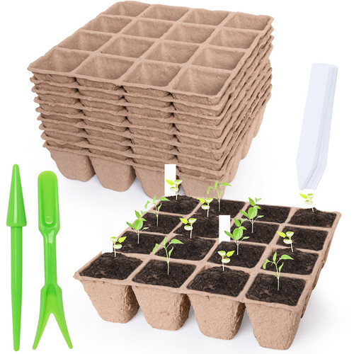 TIMEDIARY 160 Cells Peat Pots Seed Starter Tray,10 Packs Biodegradable Seed Starter Pots Organic Germination Seedling Pots Plant Starter Trays with 15 Pcs Plant Labels for Vegetables Herbs