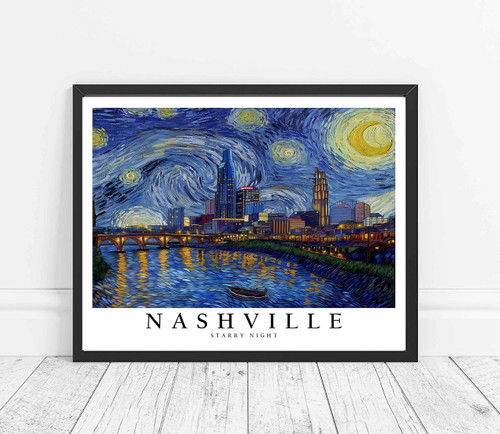 Nashville Art Print Poster, Nashville Starry Night Theme Wall art Painting Decor, Tennessee Art Home Decor Artwork For Bedroom, Bathroom, Living Room Decoration (Nashville TN, 11x14 inches (Unframed))