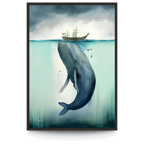 Doguiei Canvas Wall Art Watercolor Whale Painting Nautical Ocean Print Artwork Painting Ocean Life Painting Humpback Whale Below Boat 12x18 inch (Unframed)