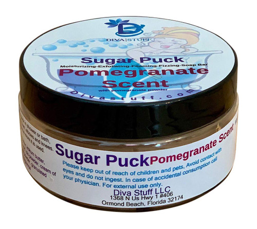 Diva Stuff Sugar Puck, Unique Sugar Scrub Soap Bar, Exfoliating, Foaming, Moisturizing and Fizzing (Pomegranate)