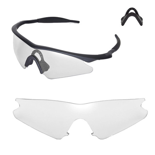 Walleva Replacement Lenses for Oakley M Frame Sweep Sunglasses - Multiple Options Available (Clear Non polarized + Black Nosepad)