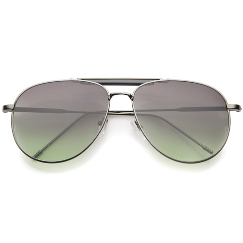 zeroUV Large Classic Teardrop Crossbar Oceanic Flat Lens Aviator Sunglasses 56mm (Gunmetal-Black/Smoke-Green) zeroUV Large Classic Teardrop Crossbar Oceanic Flat Lens Aviator Sunglasses 56mm (Gunmetal-Black/Smoke-Green)