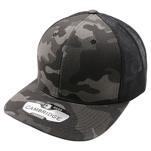 PB222C Pitbull Cambridge Camo Mesh Trucker Hat/Cap (Black Camo/Black)