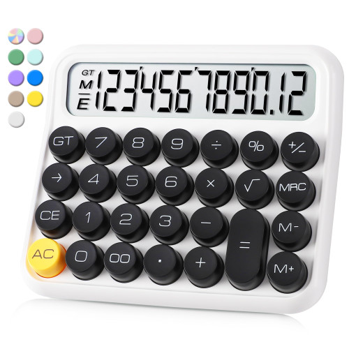 VEWINGL Mechanical Switch Calculator 12 Digit,Desktop Large Display and Buttons,Calculator with Large LCD Display for Office,School, Home & Business Use,Automatic Sleep,with Battery.5.7 * 5in (White)