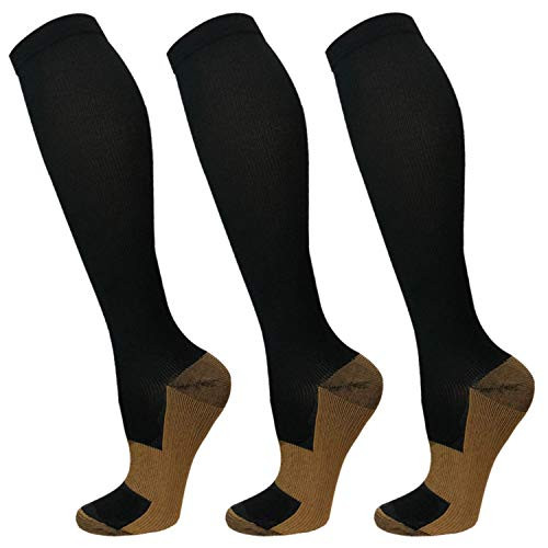 Copper Compression Socks (3 Pairs), 15-20 mmHg is Best Athletic & Medical for Men & Women, Running,Flight,Travel,Nurses
