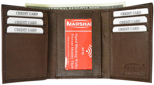 Trifold 8 Slot RFID Wallet with ID Slot - Genuine Leather - RFID Blocking Wallets for Men