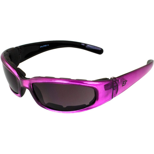 Birdz Eyewear Chill Women's Foam Padded Motorcycle Sunglasses Pink Frames with Super Dark Lenses