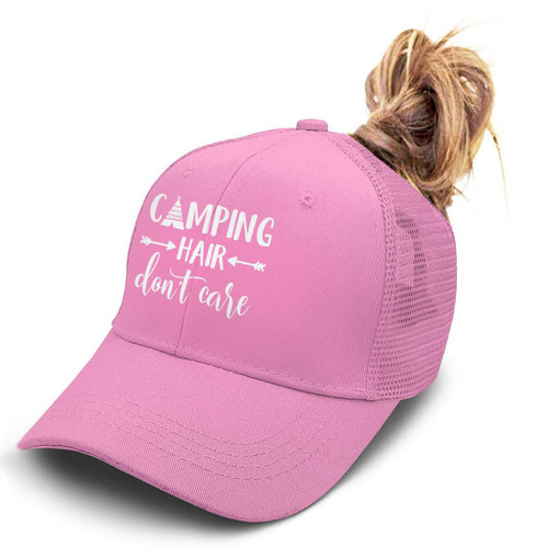 HHNLB Camping Hair Don't Care Ponycap Messy High Bun Ponytail Adjustable Mesh Trucker Baseball Cap Hat for Women Pink
