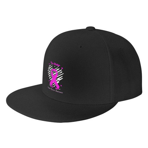 JOHN AHMED Breast Cancer Awareness Adjustable Snapback Hat for Men Women,Cool Hip Hop Trucker Hat Men's Women Adjustable Baseball Caps Black