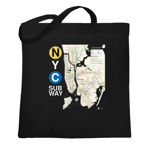 Pop Threads NYC Subway MTA Map Canvas Tote Bag Black 15x15 inches