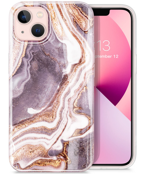 GVIEWIN Designed for iPhone 13 Case 6.1", [10FT Military Grade Drop Test] Marble Soft Slim TPU Protective Shockproof Phone Case Cover, Burgundy/Gold