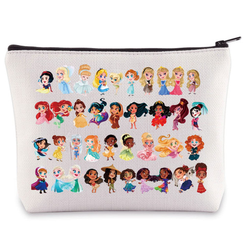 BWWKTOP Team Princess Character Cosmetic Makeup Bag Princess Group Fans Gifts Belle & Ariel & Jasmine & Tiana & Rapunzel Princess Zipper Pouch Bag Princess Movie Merchandise (Princess Character)