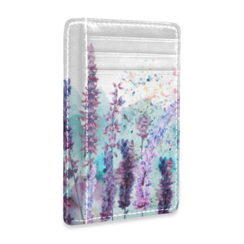 OTVEE Spring Lavender Flowers Slim Minimalist Wallet Rfid Blocking Card Wallets PU Leather Front Pocket Wallets