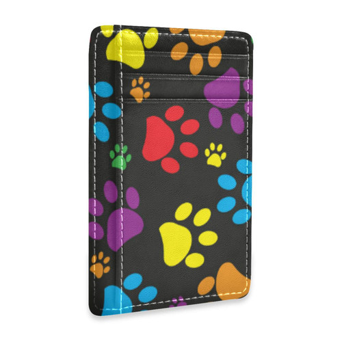 OTVEE Colorful Dog Paw Print Slim Minimalist Wallet Rfid Blocking Card Wallets PU Leather Front Pocket Wallets