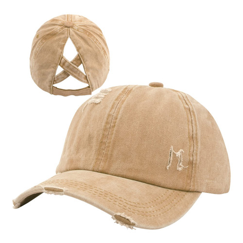 Criss Cross Ponytail Hat Washed Distressed Baseball Cap Adjustable High Messy Bun Ponycap for Women Khaki Criss Cross Ponytail Hat Washed Distressed Baseball Cap Adjustable High Messy Bun Ponycap for Women Khaki