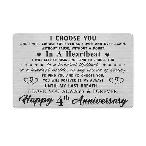 4 Year Anniversary Card for Husband Wife Him Her, 4th yr Best Anniversary Wedding Engraved Wallet Card Inserts Gifts for Couples 4 Year Anniversary Card for Husband Wife Him Her, 4th yr Best Anniversary Wedding Engraved Wallet Card Inserts Gifts for Couples