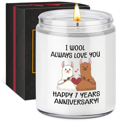 Miracu Candles - Funny Happy Wool 7 Year Anniversary Candle Gifts for Men, Her - 7th Anniversary Presents for Women, Him, Wife, Husband - 7th Wedding Anniversary, 7th Year Anniversary Ideas