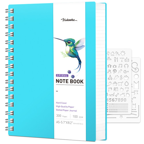 HIUKOOKA A5 Dotted Notebook Spiral- 300 Pages A5 Spiral Dotted Journal Notebook,Hardcover Notebook 5.7 X 8.2 inches,100gsm Thick Paper Notebook for School,Study,Meeting(Blue)