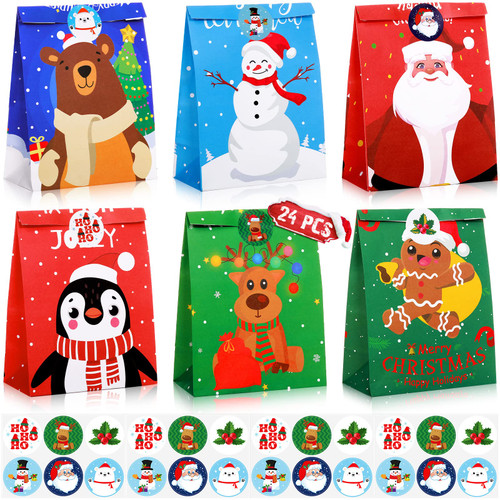 24 Pack Christmas Paper Gift Bags with Christmas Stickers Christmas Party Favor Bags Snowman Santa Claus Christmas Candy Cookie Bags with Stickers Xmas Treat Bags for Classroom Holiday Party Favors 24 Pack Christmas Paper Gift Bags with Christmas Stickers Christmas Party Favor Bags Snowman Santa Claus Christmas Candy Cookie Bags with Stickers Xmas Treat Bags for Classroom Holiday Party Favors