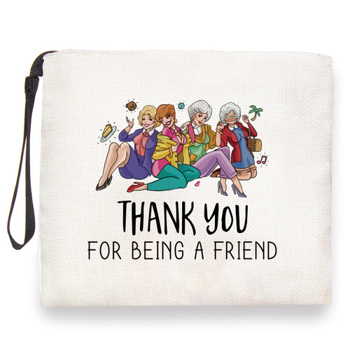 Golden Merchandise Thank You for Being A Friend Makeup Bag for Girl Friends Gifts for Friends Female Friendship Gifts for Women Friends Cosmetic Bag